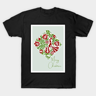 Romanian Folk Art Christmas - Nordic Bird with botanical design T-Shirt